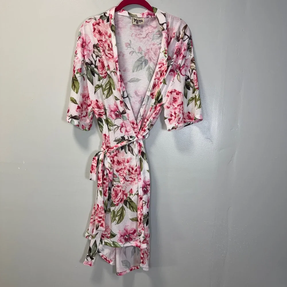 Show Me Your Mumu Brie Floral Short Robe Garden of Blooms Pink White One Size